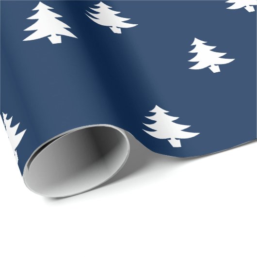 kerstbomen blauw wit patroon schattig geschenk cadeaupapier (Rol Hoek)