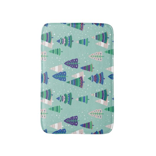 Kerstbomen, blauwe achtergrond badmat (Voorkant Verticaal)