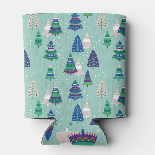 Kerstbomen, blauwe achtergrond blikjeskoeler (Achterkant)