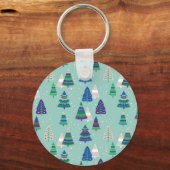 Kerstbomen, blauwe achtergrond sleutelhanger (Voorkant)