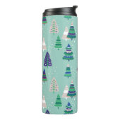Kerstbomen, blauwe achtergrond thermosbeker (Gedraaid links)