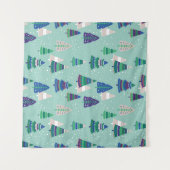 Kerstbomen, blauwe achtergrond wandkleed (Voorkant (horizontaal))