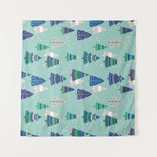 Kerstbomen, blauwe achtergrond wandkleed (Voorkant (horizontaal))