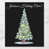 Kerstbomen Blauwe lampjes Aangepast kerstfeest Wijn Etiket (Enkel label)