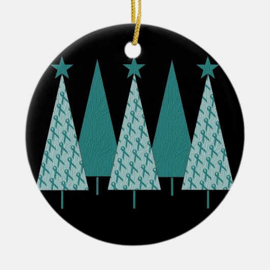 kerstbomen - Blauwgroen ovariumkanker met lint Keramisch Ornament (Voorkant)