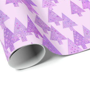 Kerstbomen, bloemen, modern lavendelprint cadeaupapier