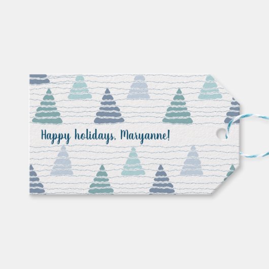 Kerstbomen bos met subtiele kralen slingers cadeaulabel (Voorkant (Horizontaal))