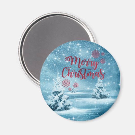 kerstbomen, bos, prettige kerst magneet (Voorkant / Achterkant)