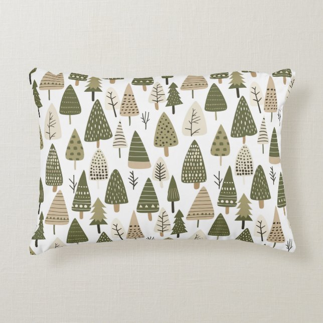 Kerstbomen bruin en groen accent kussen (Voorkant)