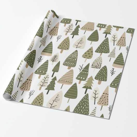 Kerstbomen bruin en groen cadeaupapier (Uitgerold)