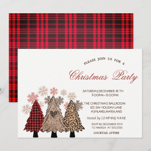 Kerstbomen Buffalo Plaid Bedrijfsfeest Kaart (Voorkant / Achterkant)