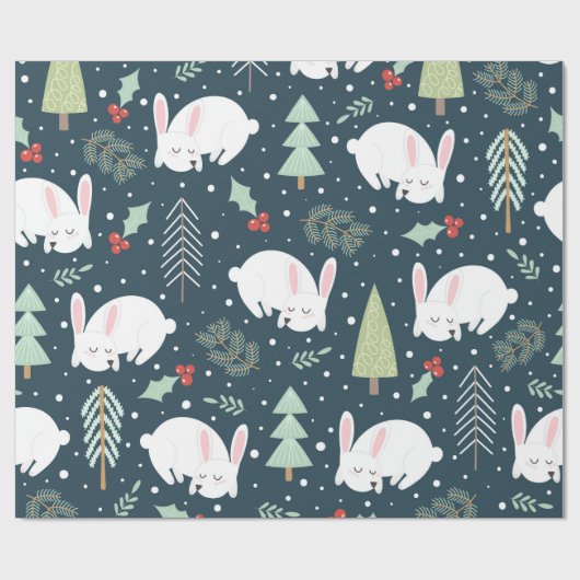 Kerstbomen & Bunnies Vakantie Bunny Rustiek Cadeaupapier (Vlak)