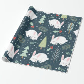 Kerstbomen & Bunnies Vakantie Bunny Rustiek Cadeaupapier (Uitgerold)