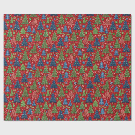 kerstbomen cadeaupapier (Vlak)