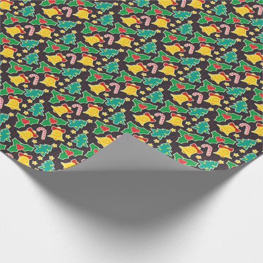 kerstbomen Candy Canes Bells & Holly Cadeaupapier (Hoek)