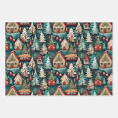 Kerstbomen, Candyland huizen, sneeuwvlokken set Inpakpapier Vel (Voorkant 2)