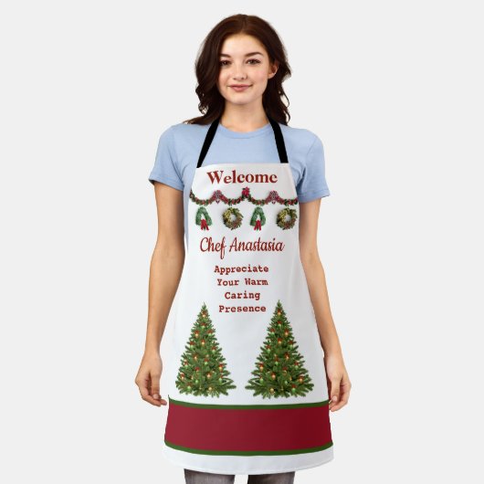 kerstbomen Chef Holiday Appreciation Custom Schort (Gedragen)