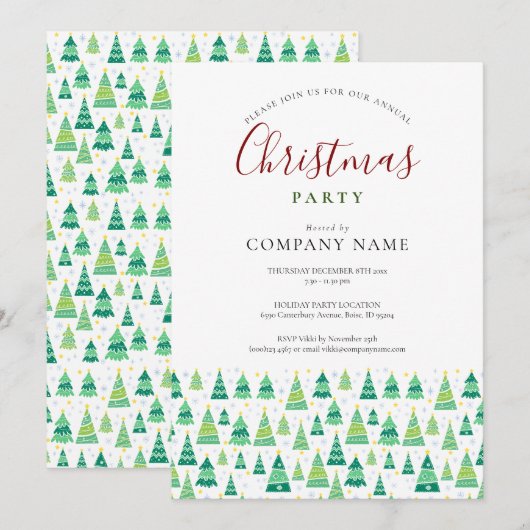 Kerstbomen Corporate Holiday Party Kaart (Voorkant / Achterkant)