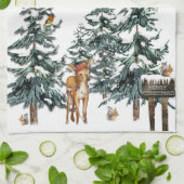 kerstbomen Deer Birds Snowflakes Winter Theedoek (Gevouwen)