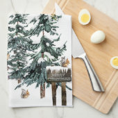 kerstbomen Deer Birds Snowflakes Winter Theedoek (Quarter Fold)