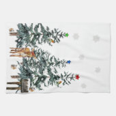kerstbomen Deer Birds Snowflakes Winter Theedoek (Horizontaal)