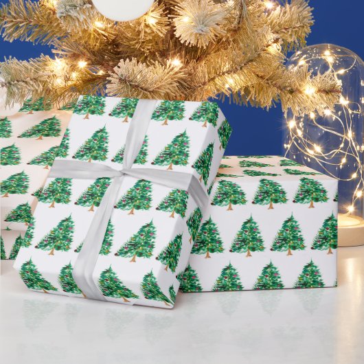 Kerstbomen dennen feestelijke groene Waterverf Cadeaupapier (Feestdagen)