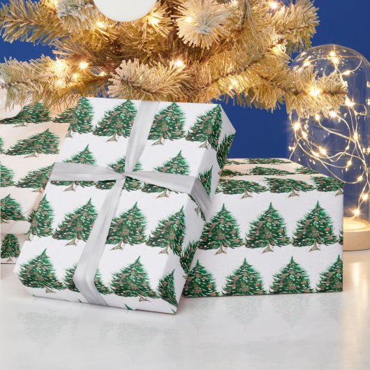 Kerstbomen dennen feestelijke groene Waterverf Cadeaupapier (Feestdagen)