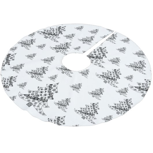 kerstbomen Doodle Pattern Black & White Kerstboom Rok (Gekanteld)