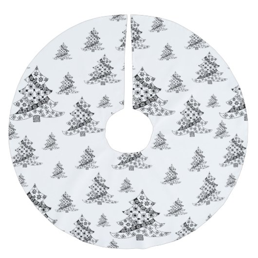 kerstbomen Doodle Pattern Black & White Kerstboom Rok (Voorkant)
