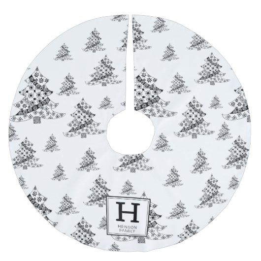 kerstbomen Doodle Pattern Monogram Kerstboom Rok (Voorkant)