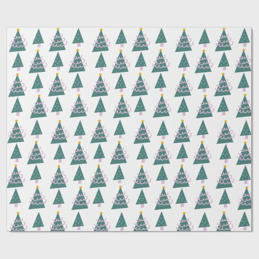 kerstbomen Doodles Pink Green Cadeaupapier (Vlak)