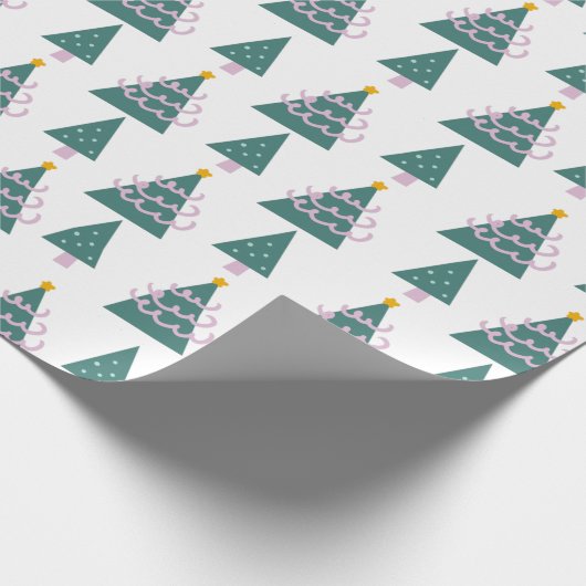 kerstbomen Doodles Pink Green Cadeaupapier (Hoek)