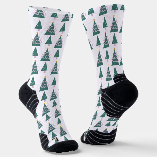 Kerstbomen Doodles Roze Groen Doodle Sokken (Gebogen)