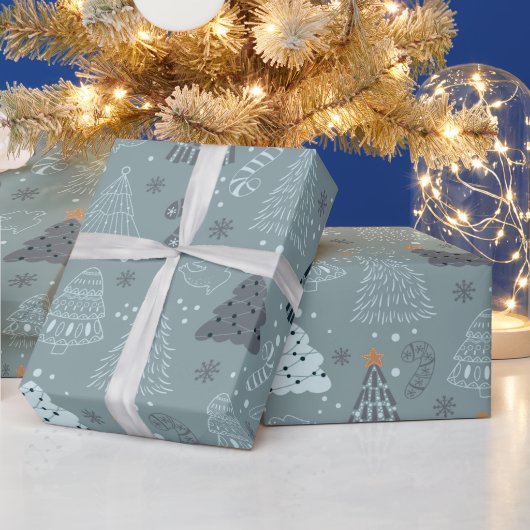 Kerstbomen Doven Sneeuwvlokken Groene Kerstmis Cadeaupapier (Feestdagen)