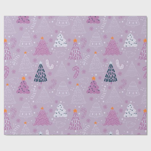 Kerstbomen Doven Sneeuwvlokken Paarse Kerstmis Cadeaupapier (Vlak)