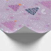 Kerstbomen Doven Sneeuwvlokken Paarse Kerstmis Cadeaupapier (Hoek)