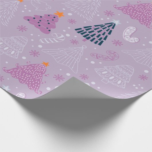 Kerstbomen Doven Sneeuwvlokken Paarse Kerstmis Cadeaupapier (Hoek)