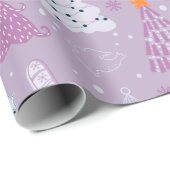 Kerstbomen Doven Sneeuwvlokken Paarse Kerstmis Cadeaupapier (Rol Hoek)