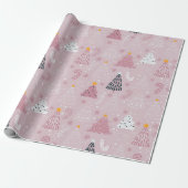 Kerstbomen Doven Sneeuwvlokken Roze Kerstmis Cadeaupapier (Uitgerold)