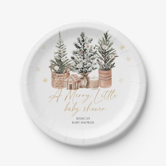 Kerstbomen een vrolijk klein Baby shower Papieren Bordje (Voorkant)