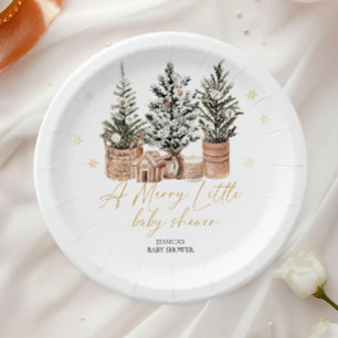 Kerstbomen een vrolijk klein Baby shower Papieren Bordje