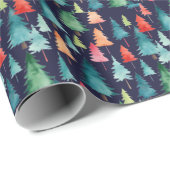Kerstbomen Elegante Waterverf Patroon Vakantie Cadeaupapier (Rol Hoek)