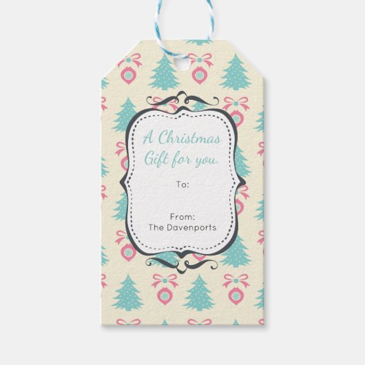 kerstbomen en Bauble Pattern Pastel Colors Cadeaulabel (Voorkant)