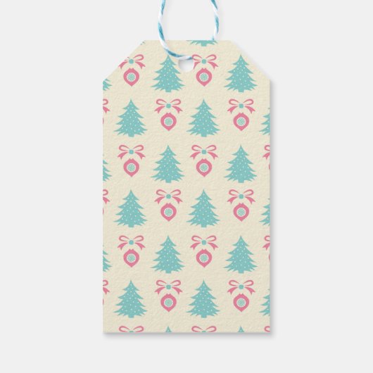 kerstbomen en Bauble Pattern Pastel Colors Cadeaulabel (Achterkant)