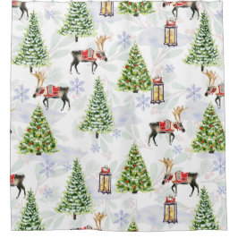 Kerstbomen en bewoners feestelijk douchegordijn