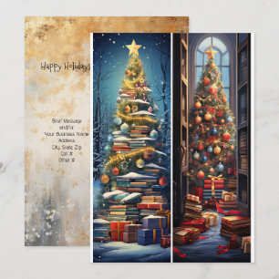 Kerstbomen en boeken Promotionele Bladwijzer op Feestdagenkaart