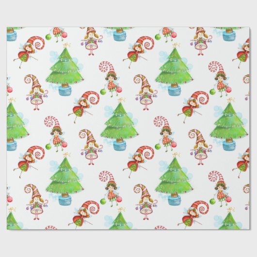 kerstbomen en cadeaubonen cadeaupapier (Vlak)