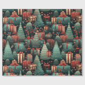 Kerstbomen en cadeaus cadeaupapier (Vlak)