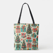 Kerstbomen en cadeaus kunstpatroon tote bag (Achterkant)