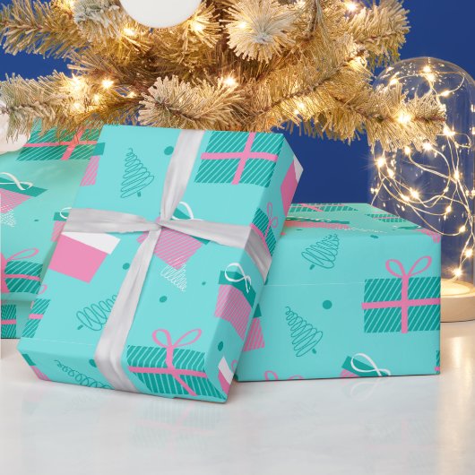 Kerstbomen en cadeaus Moderne Kerstmis Cadeaupapier (Feestdagen)